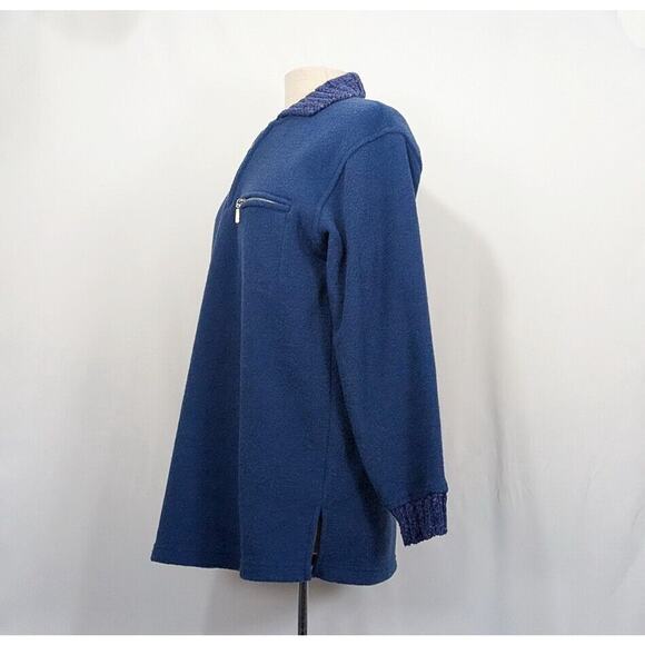 Vintage 90s Top Blue Textured Knit Pullover Half Zip Oversize Misses Size M - Picture 3 of 7